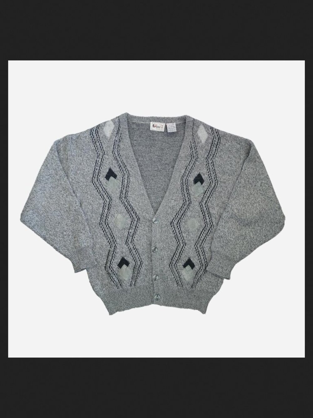 Gioni Designs Grey Cardigan w/ Diamond and Zigzag patterns